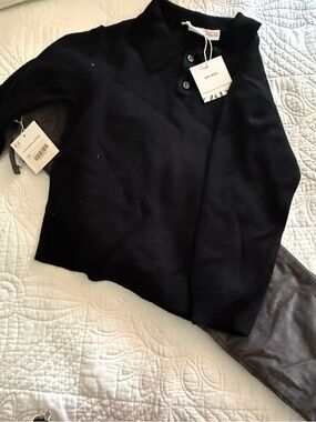 Zara Kids Black Knit Polo Top and Charcoal Pants Matching Set